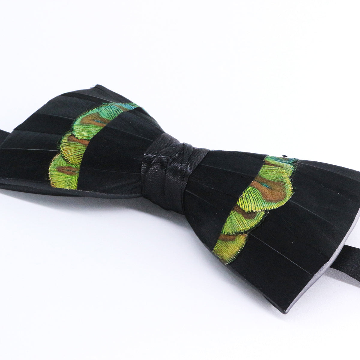 Black and Green Feather Bow Tie