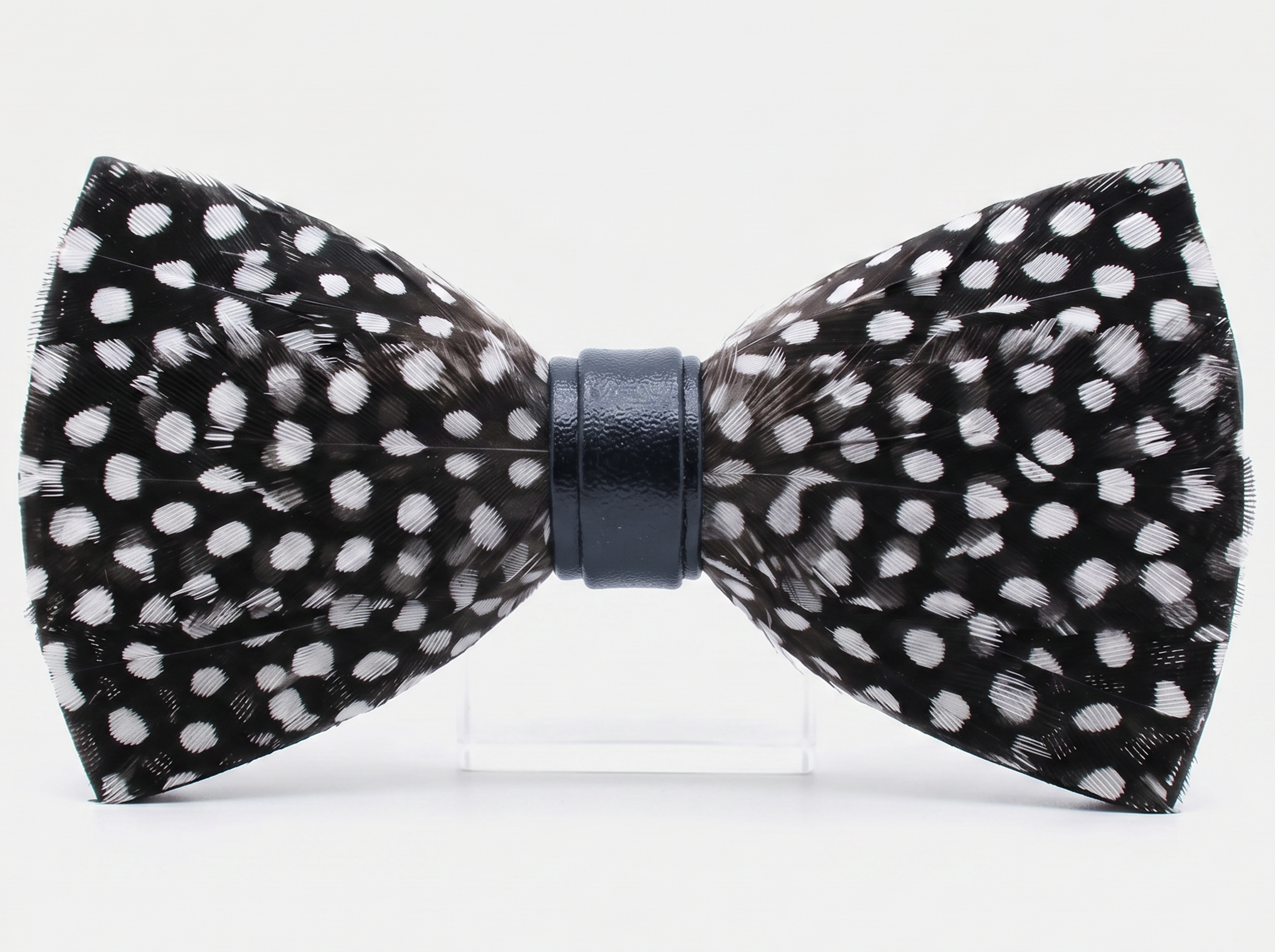 Polka Dotted Guinea Fowl Feather Bow Tie