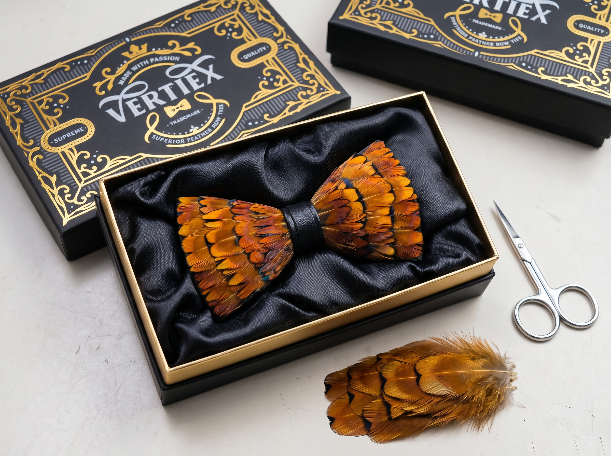 Brown Pheasant Feather Bow Tie