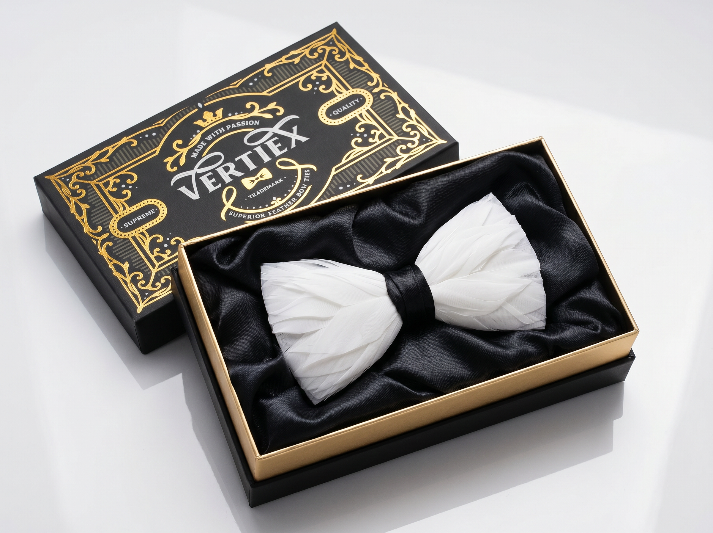 White Premium Feather Bow Tie