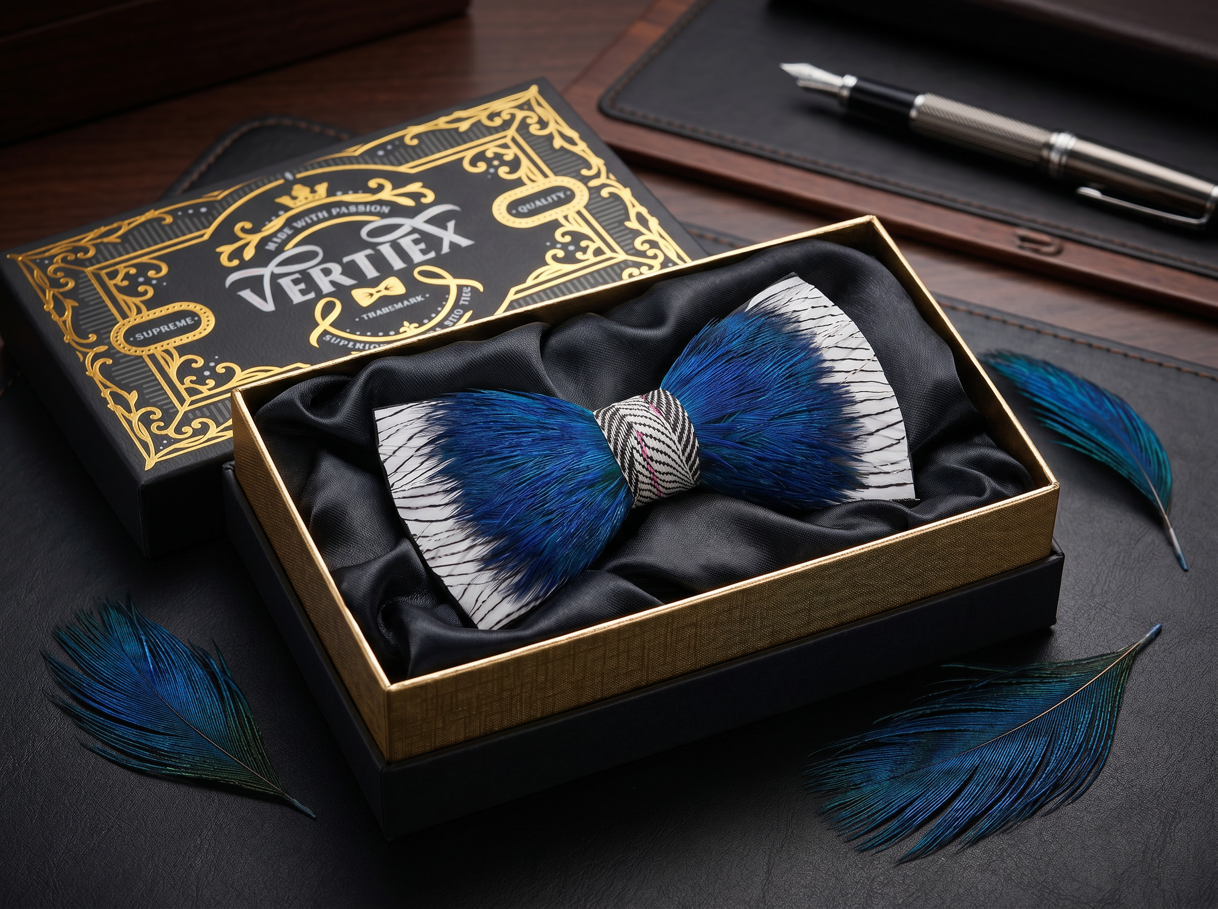 Vibrant Blue Peacock Feather Bow Tie