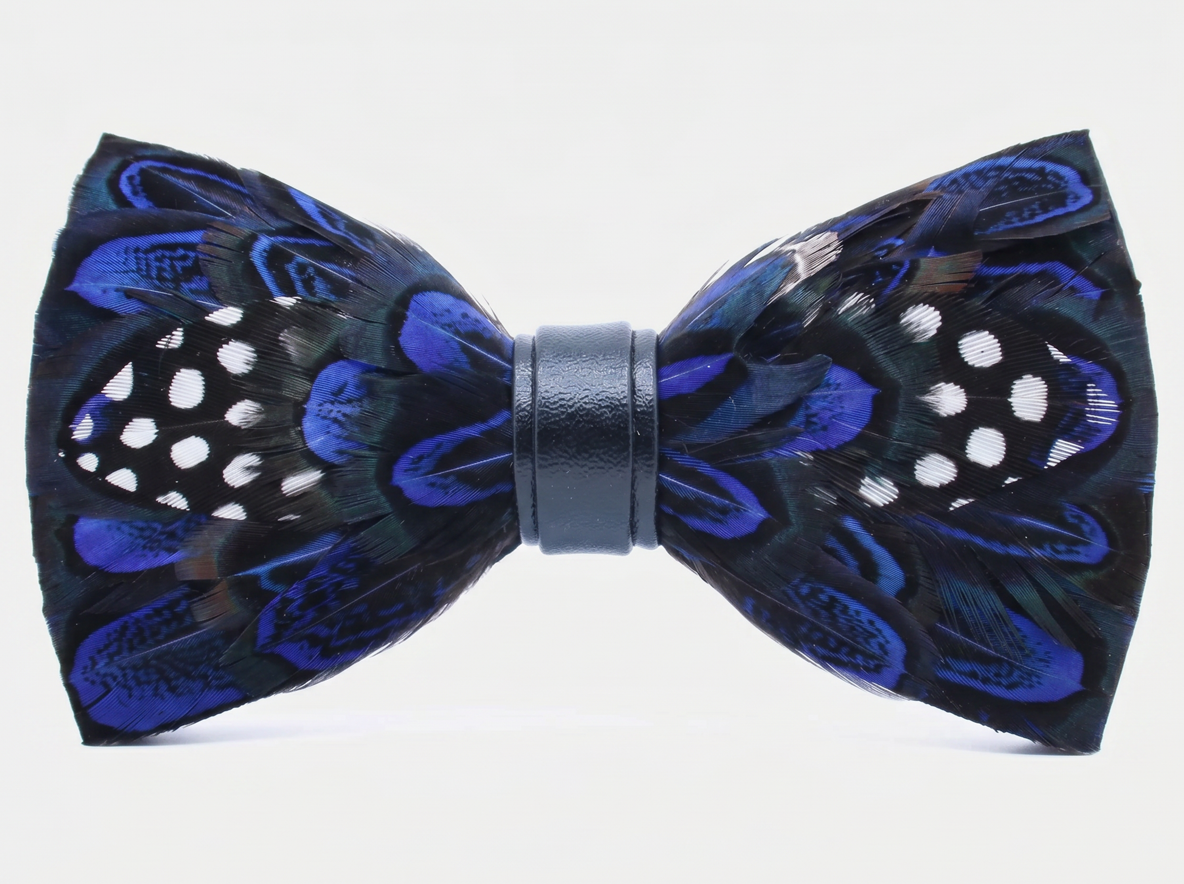 Blue Polka Dot Feather Bow Tie
