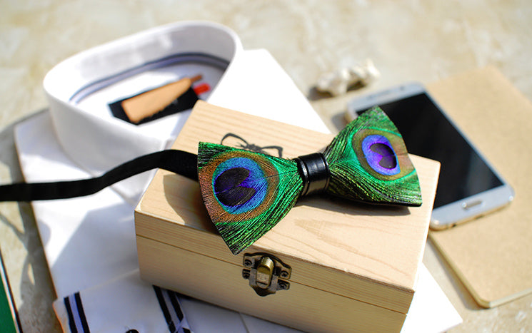 Peacock Feather Bow Tie
