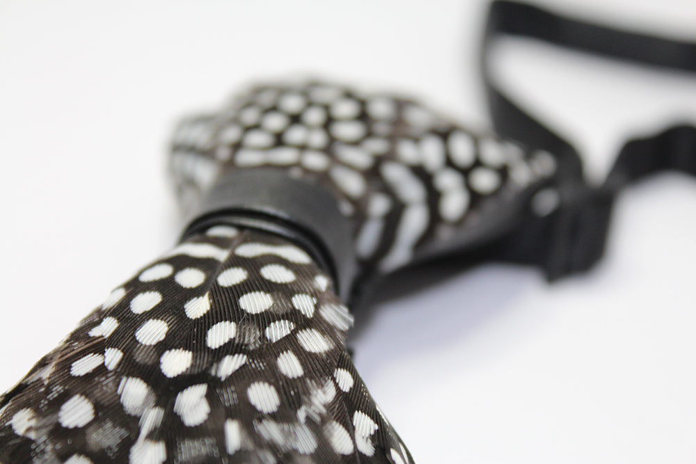 Polka Dotted Guinea Fowl Feather Bow Tie