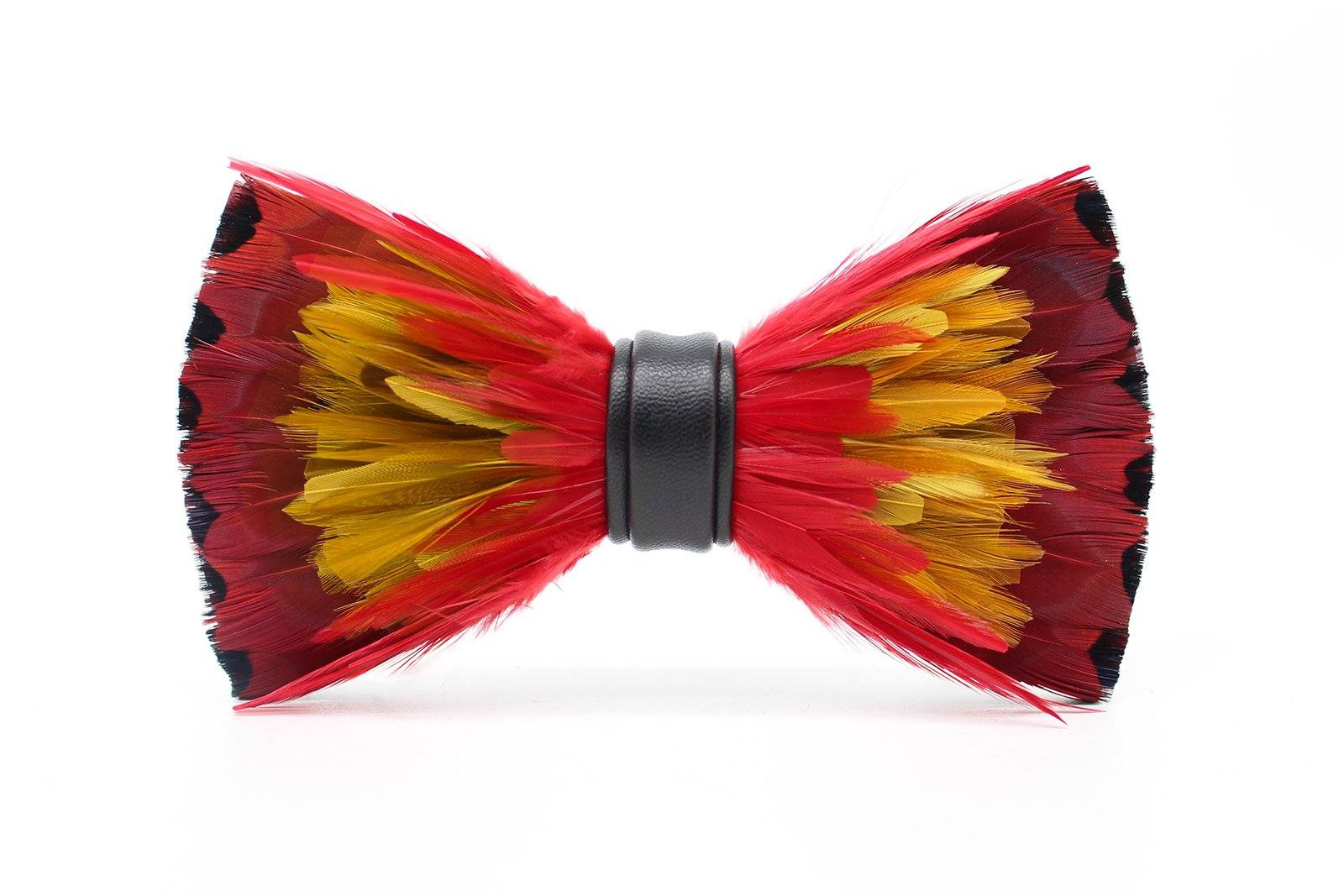 Crimson Camellias Feather Bow Tie