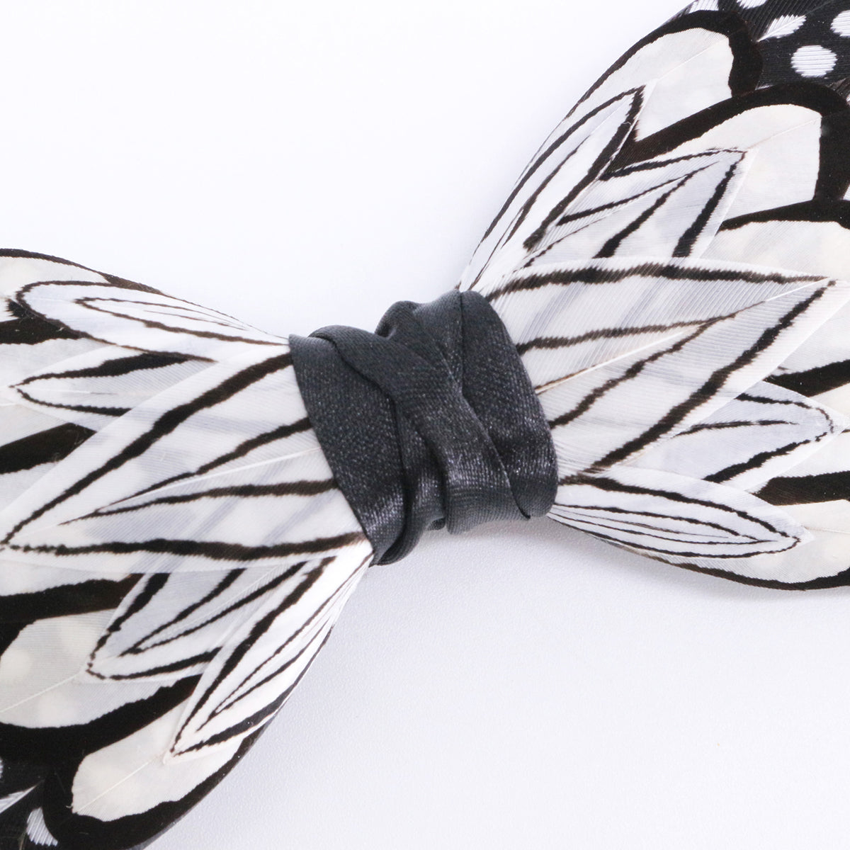 Black and White Polka Dot Feather Bow Tie