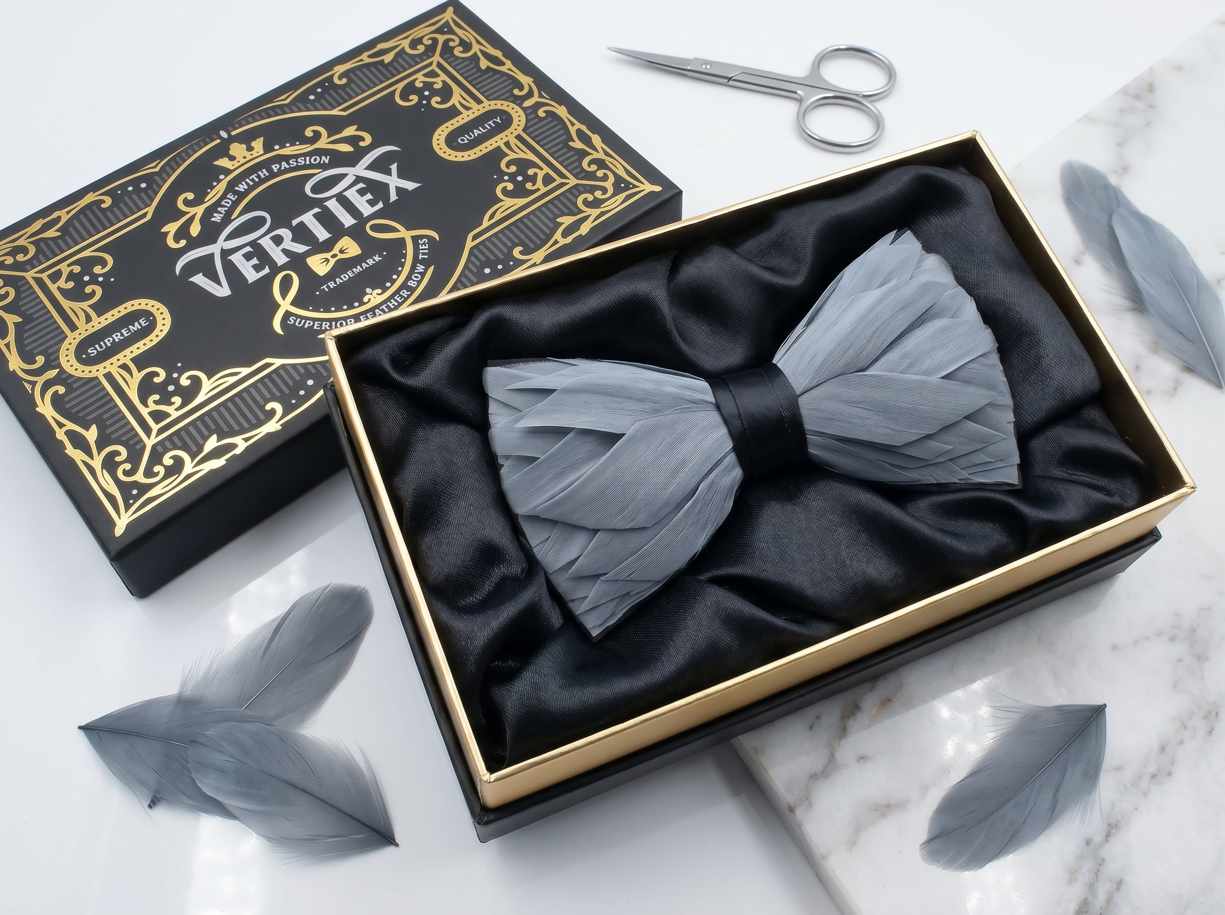 Grey Premium Feather Bow Tie