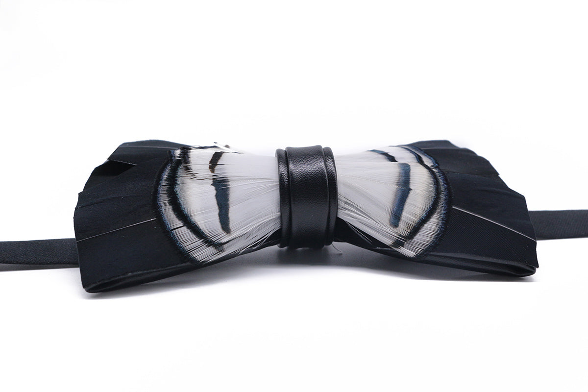 Black and White Feather Bow Tie