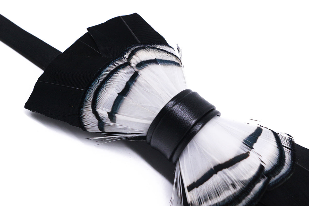 Black and White Feather Bow Tie