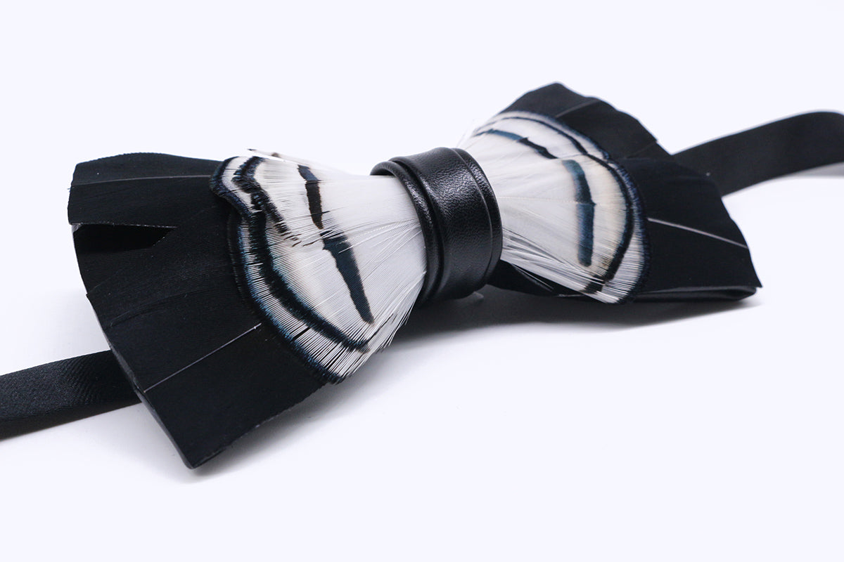 Black and White Feather Bow Tie