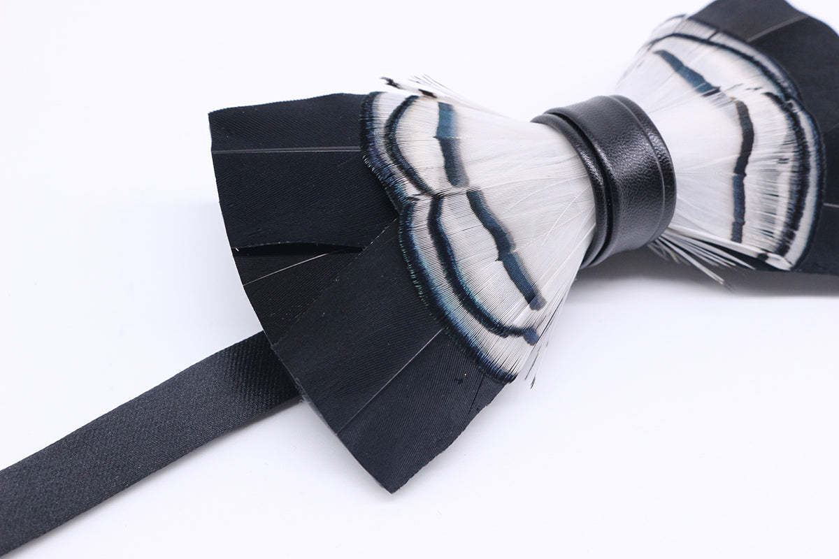 Black and White Feather Bow Tie
