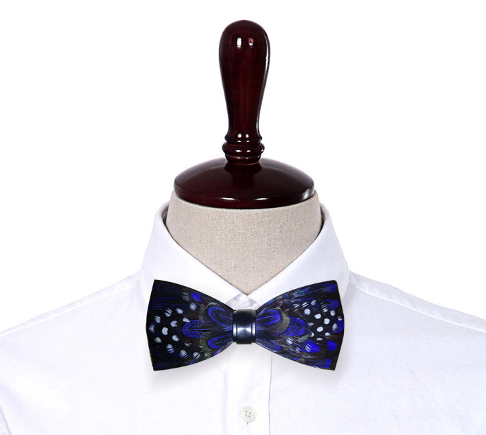 Blue Polka Dot Feather Bow Tie