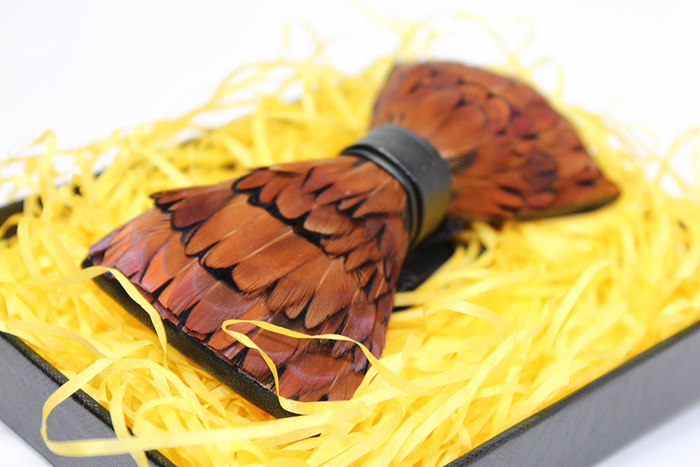 Brown Pheasant Feather Bow Tie
