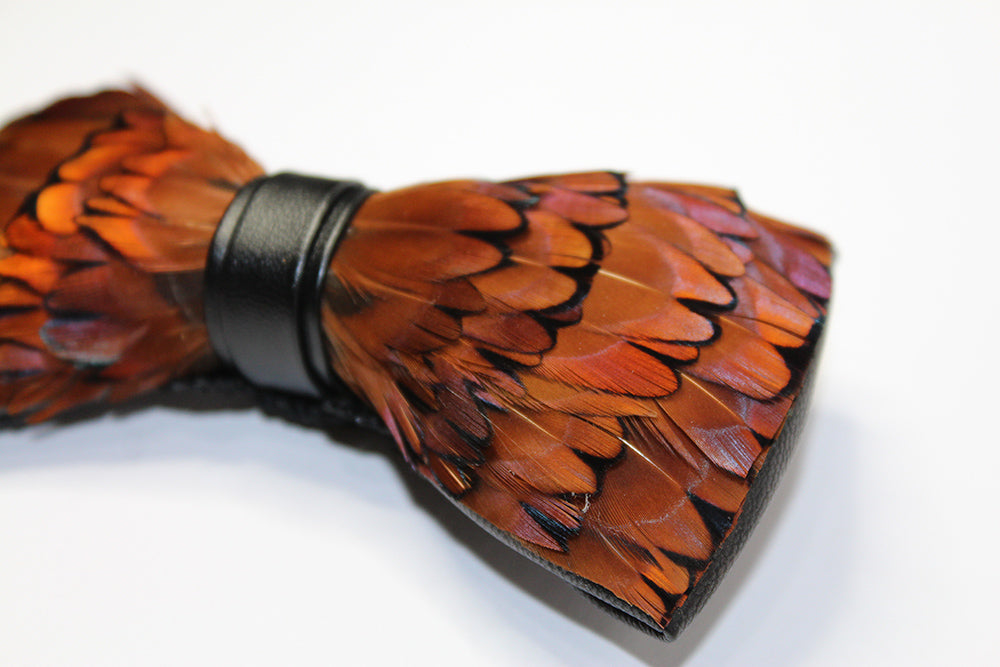 Brown Pheasant Feather Bow Tie