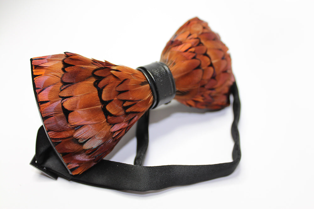 Brown Pheasant Feather Bow Tie