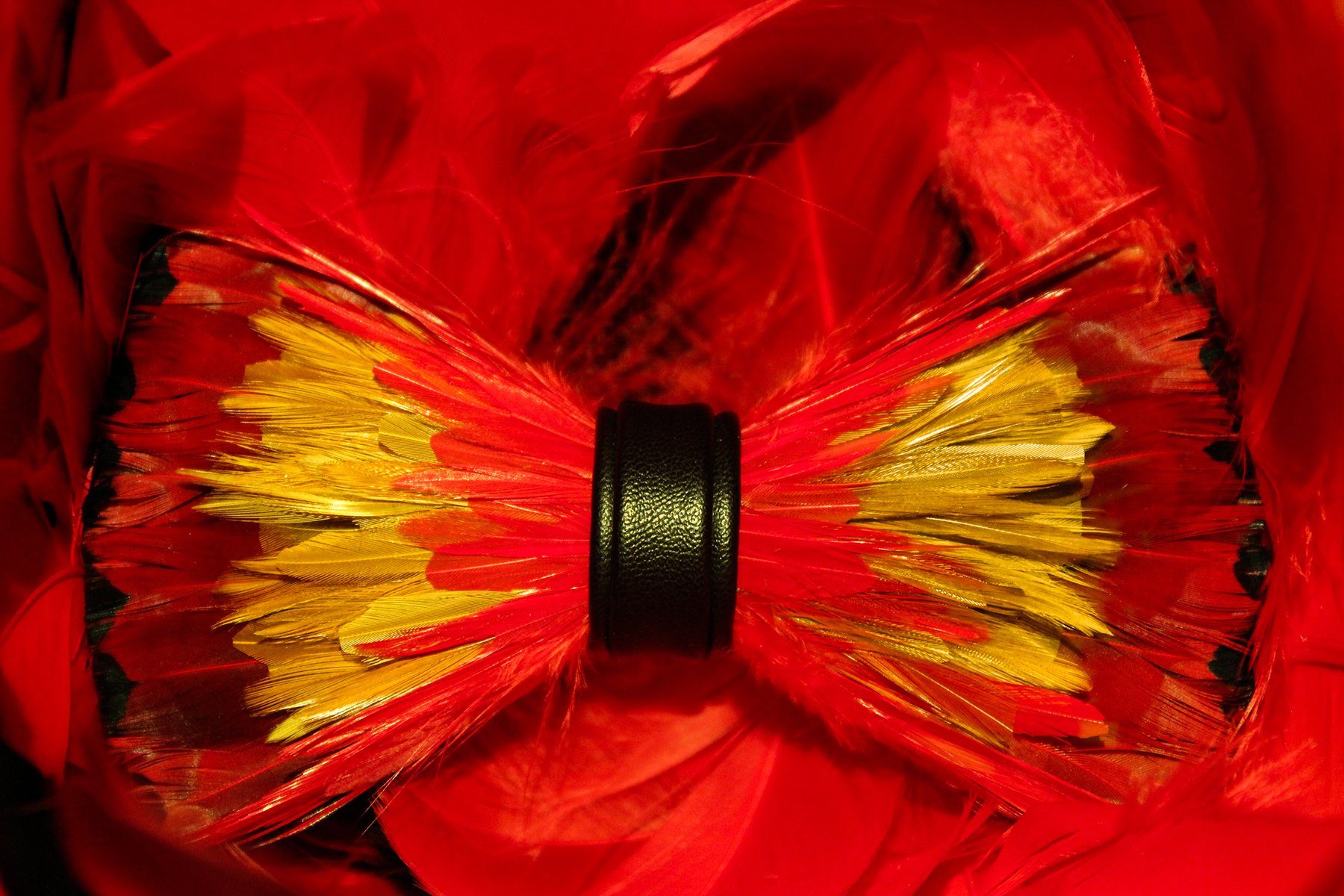Crimson Camellias Feather Bow Tie