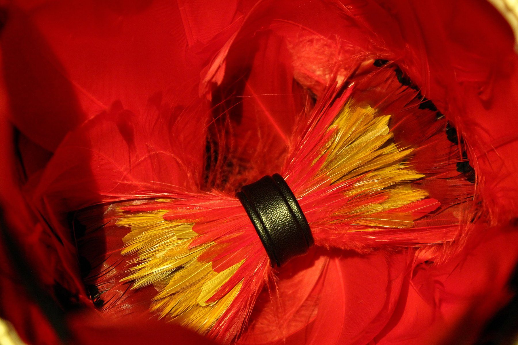 Crimson Camellias Feather Bow Tie