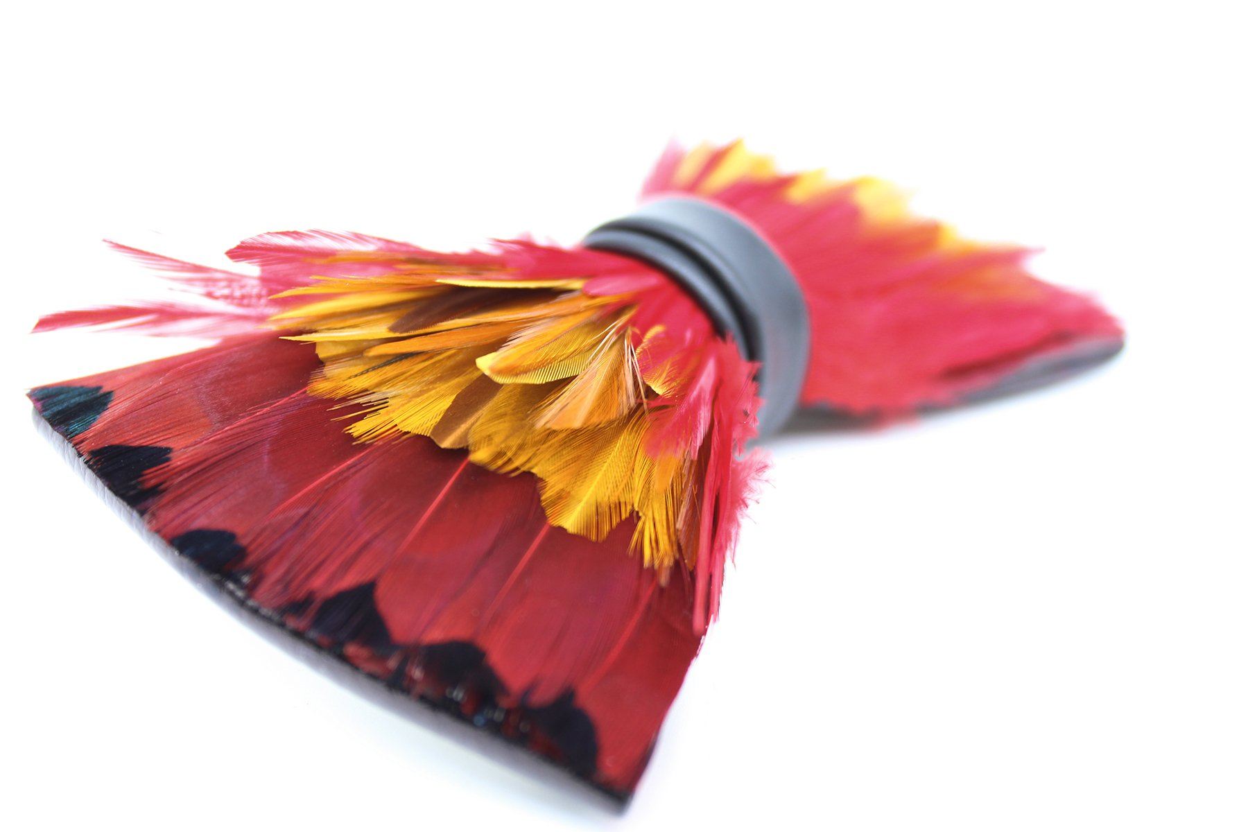 Crimson Camellias Feather Bow Tie