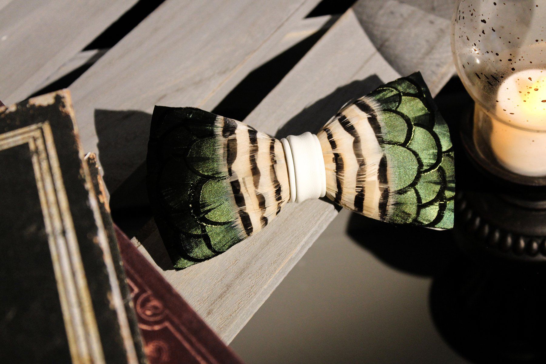 Emerald Feather Bow Tie