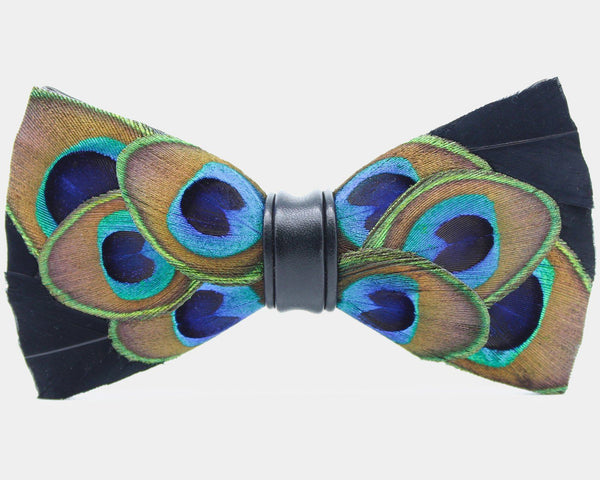 Peacock Eyes Feather Bow Tie